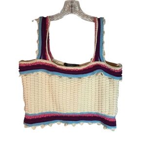 Marc New York women crochet cropped tank top XL boho layering multicolor knit
